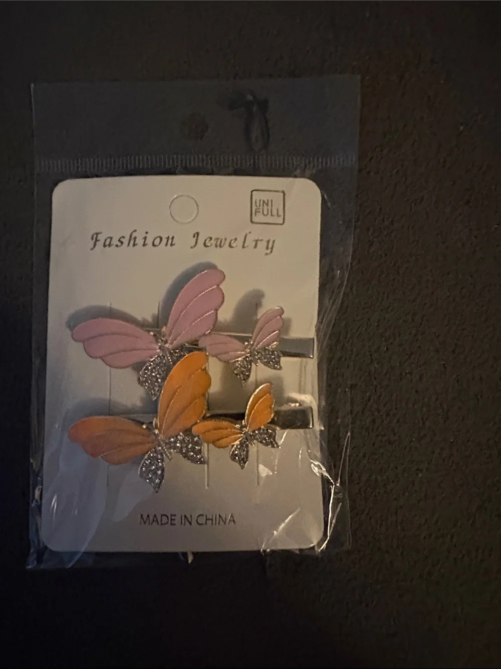 Fashion Jewelry Pink and Orange Butterfly Hair Clips - metal